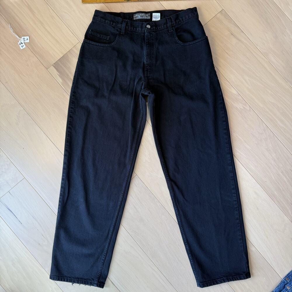Vintage Levis Silver Tab Jeans 34 Black Baggy Wide Leg Skater 90s Streetwear - Picture 2 of 11